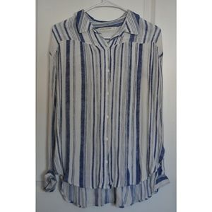 Button Down, Collared, Slit-Side, Striped, Blouse